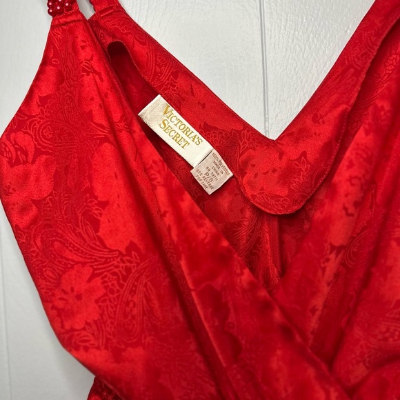 Vintage Victoria’s Secret Satin Romper Red Beaded Y2K Lingerie Bodysuit S - Picture 2 of 8